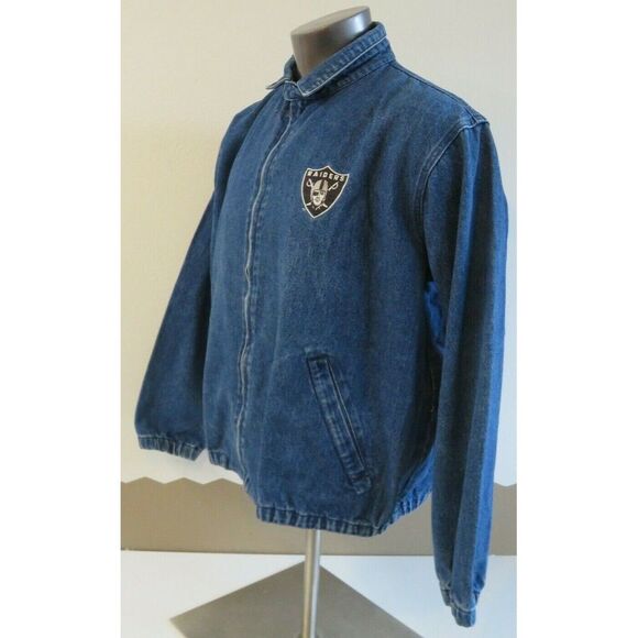 Mens Chalk Line LA Raiders Denim Full Zip Jacket Blue Size XL 90s Vintage LV - Picture 3 of 8